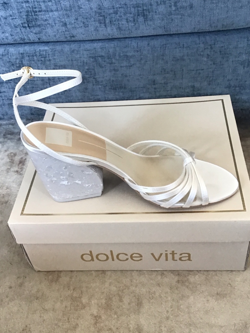 Dolce Vita Ronica White Strappy Block Heel Sandals with Ankle Wrap